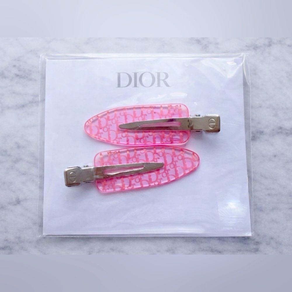Dior Pink Hair Clips Set Logo Clips NEW Set of 2